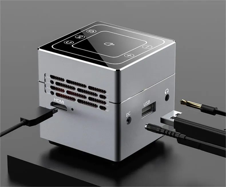 Small portable HD projector with 300 ANSI lumens LED light source and wireless remote