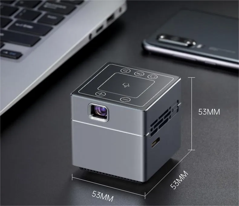 Small portable HD projector with 300 ANSI lumens LED light source and wireless remote