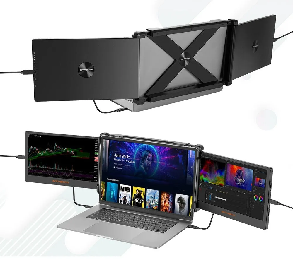 Portable 15.6-inch black external monitor with USB-C and HDMI connectivity for laptop and phone