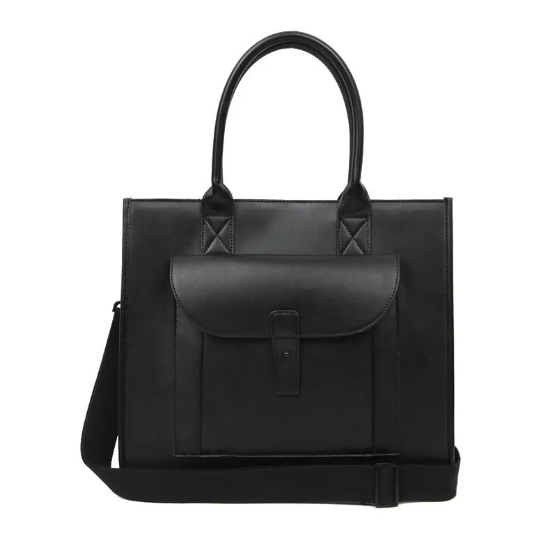 Men's PU leather shoulder messenger bag in solid black with vertical square shape