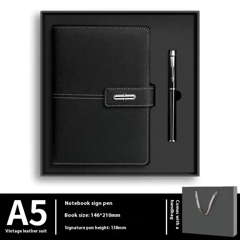 A5 notebook with PU leather cover in multiple colour options including black, red, green, blue, and orange