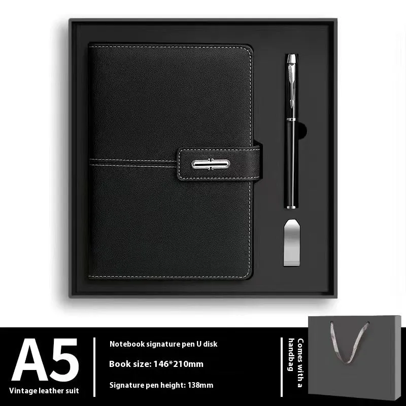 A5 notebook with PU leather cover in multiple colour options including black, red, green, blue, and orange