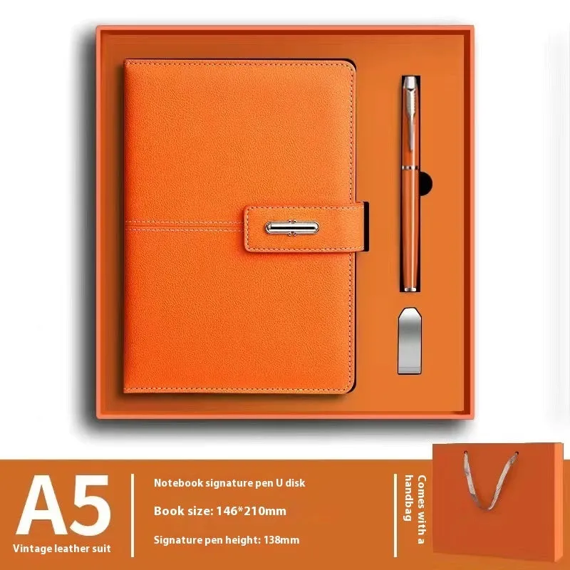 A5 notebook with PU leather cover in multiple colour options including black, red, green, blue, and orange