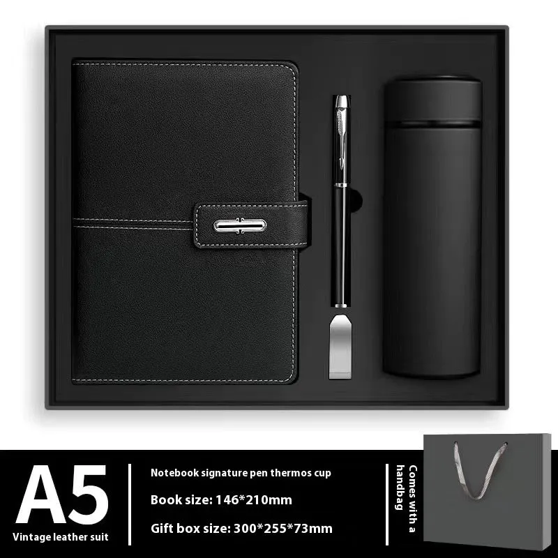 A5 notebook with PU leather cover in multiple colour options including black, red, green, blue, and orange