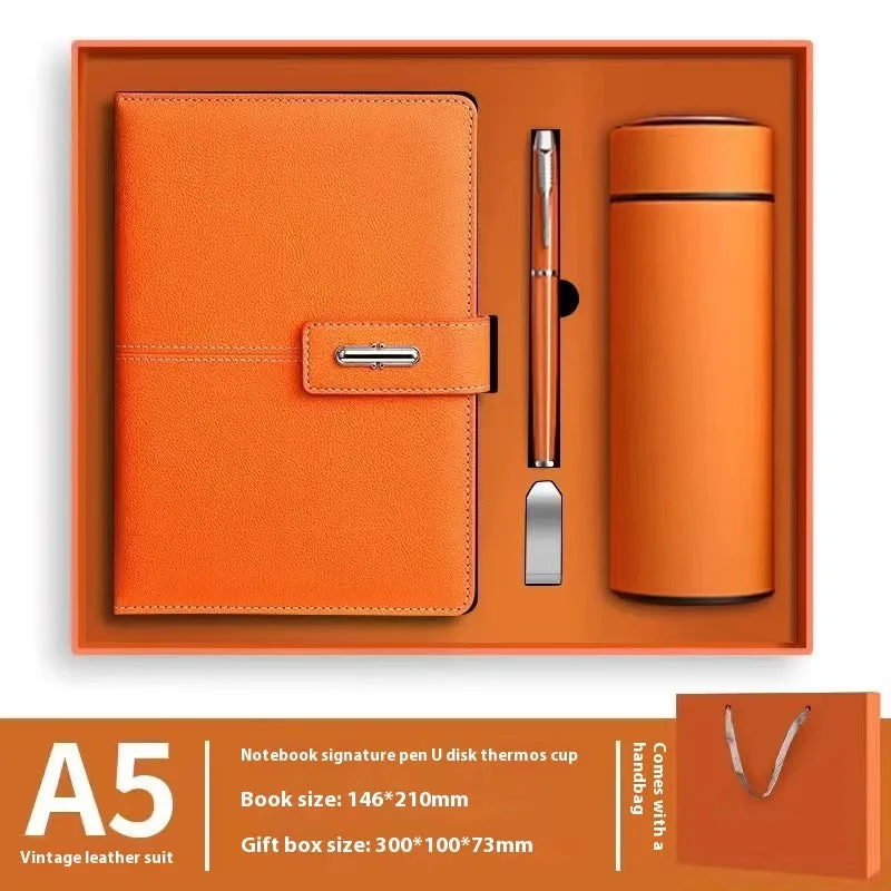 A5 notebook with PU leather cover in multiple colour options including black, red, green, blue, and orange