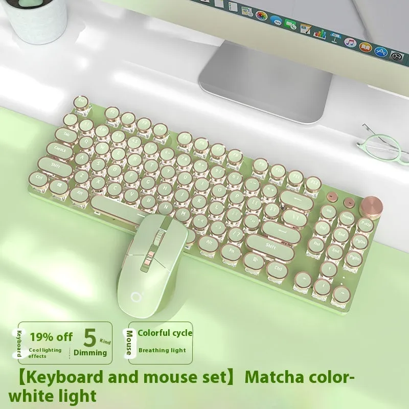 E-sports mechanical keyboard with multifunction knob and white backlighting in matcha green colour