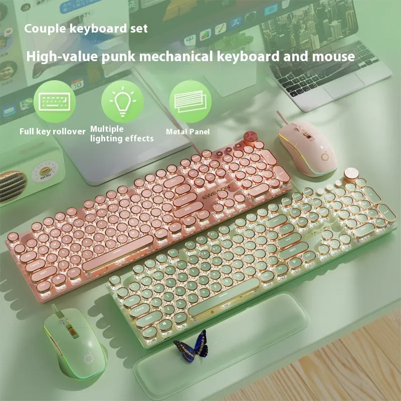 E-sports mechanical keyboard with multifunction knob and white backlighting in matcha green colour