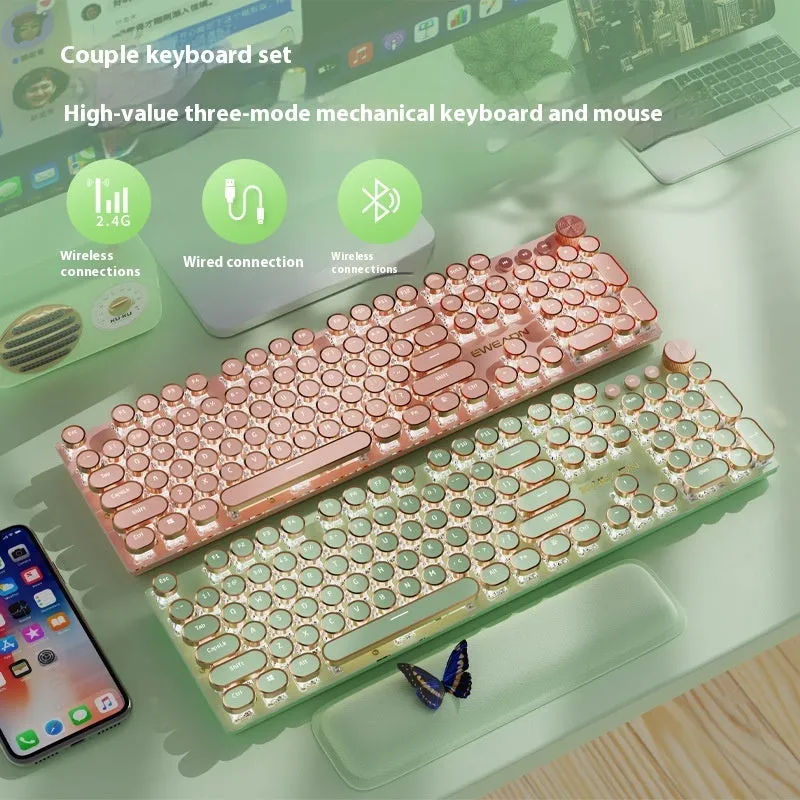 E-sports mechanical keyboard with multifunction knob and white backlighting in matcha green colour
