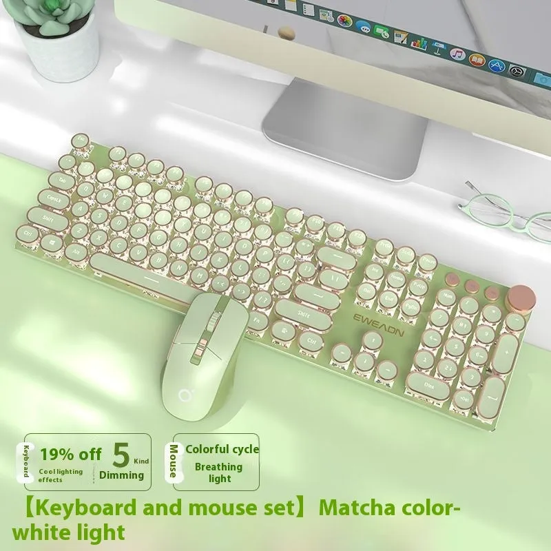 E-sports mechanical keyboard with multifunction knob and white backlighting in matcha green colour