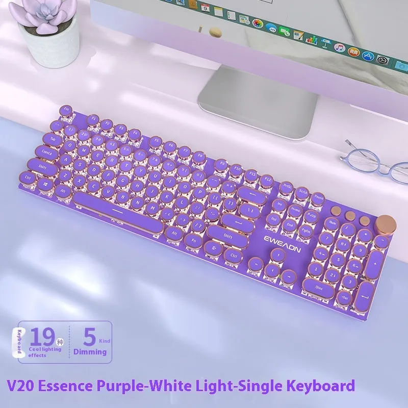 E-sports mechanical keyboard with multifunction knob and white backlighting in matcha green colour