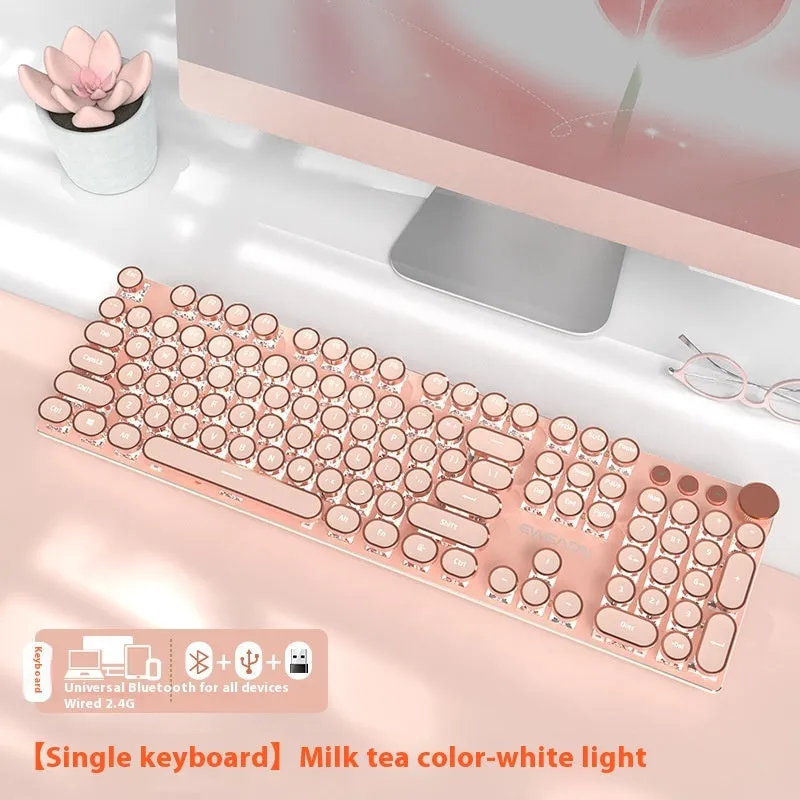 E-sports mechanical keyboard with multifunction knob and white backlighting in matcha green colour