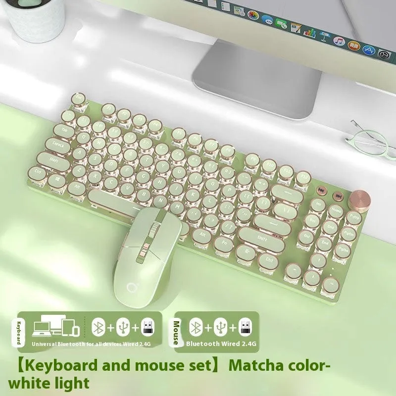 E-sports mechanical keyboard with multifunction knob and white backlighting in matcha green colour