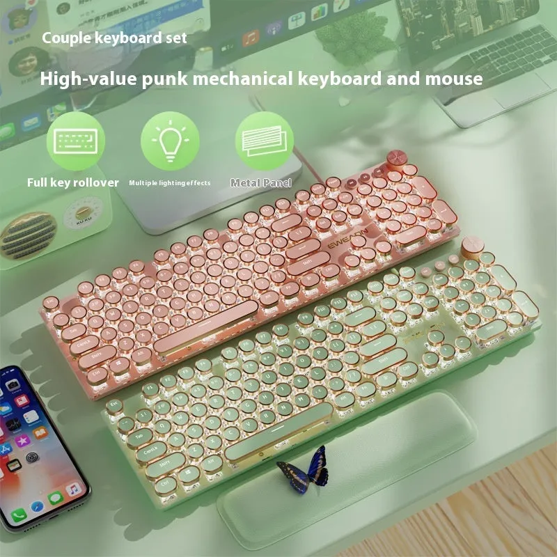 E-sports mechanical keyboard with multifunction knob and white backlighting in matcha green colour