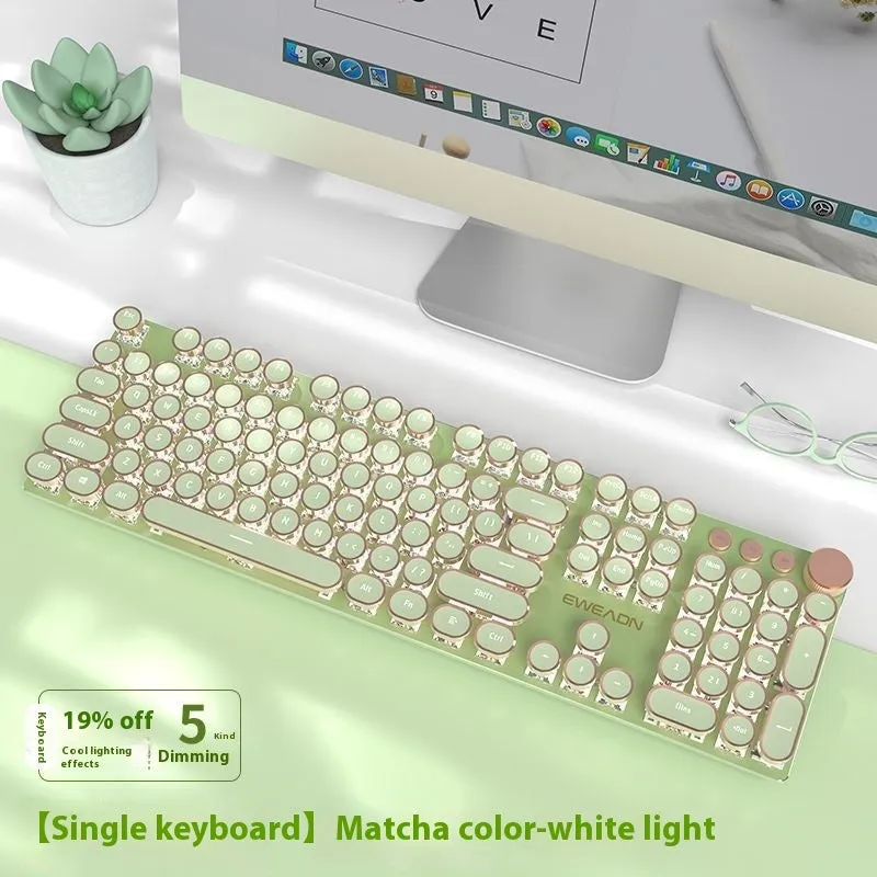 E-sports mechanical keyboard with multifunction knob and white backlighting in matcha green colour