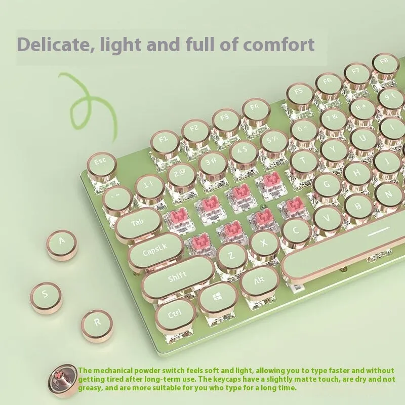E-sports mechanical keyboard with multifunction knob and white backlighting in matcha green colour