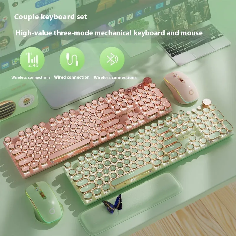 E-sports mechanical keyboard with multifunction knob and white backlighting in matcha green colour