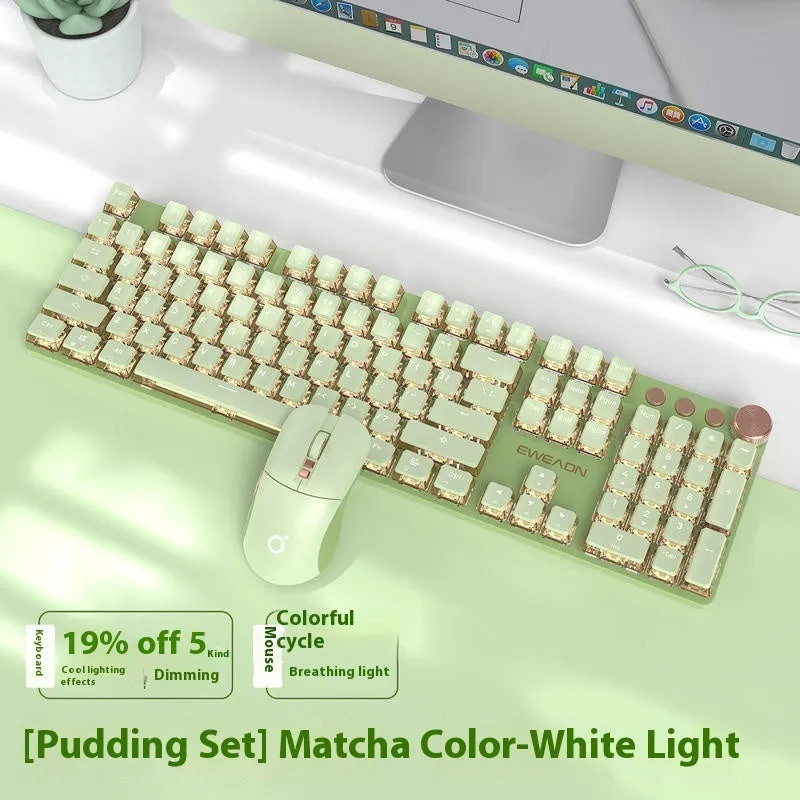 E-sports mechanical keyboard with multifunction knob and white backlighting in matcha green colour