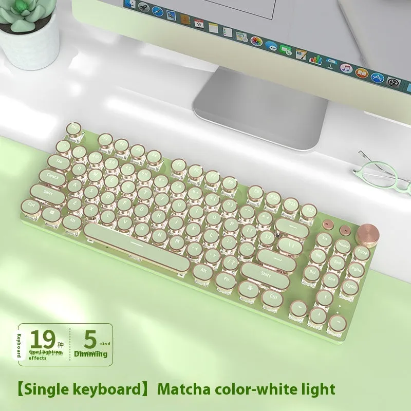 E-sports mechanical keyboard with multifunction knob and white backlighting in matcha green colour