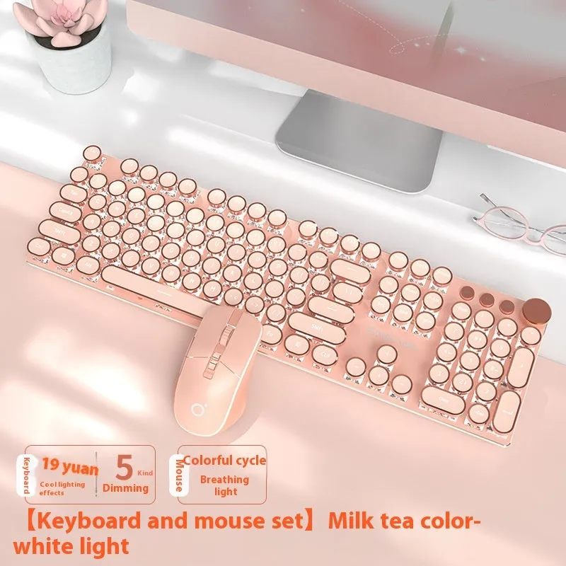 E-sports mechanical keyboard with multifunction knob and white backlighting in matcha green colour
