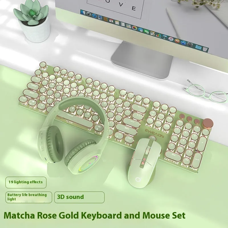 E-sports mechanical keyboard with multifunction knob and white backlighting in matcha green colour