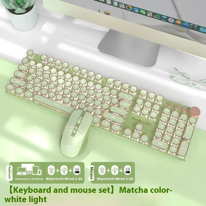 E-sports mechanical keyboard with multifunction knob and white backlighting in matcha green colour