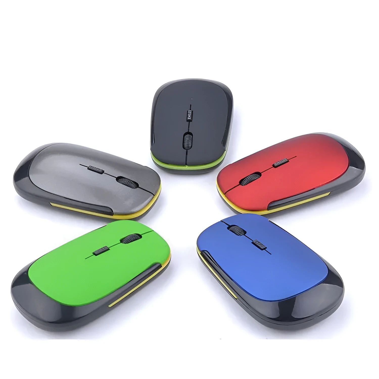 Laptop wireless mouse in five colours: red, green, blue, black, silver, 10x6x2 cm, Bluetooth and 2.4GHz