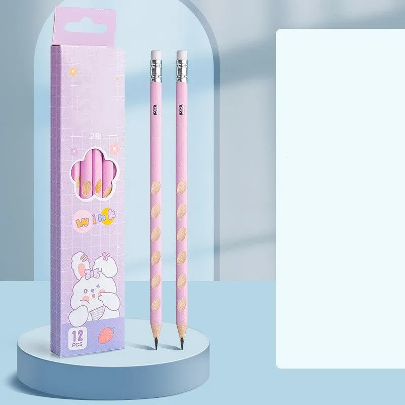 Primary school hole-shaped pencil for correcting grip, wooden, cartoon style, 188mm, on white background