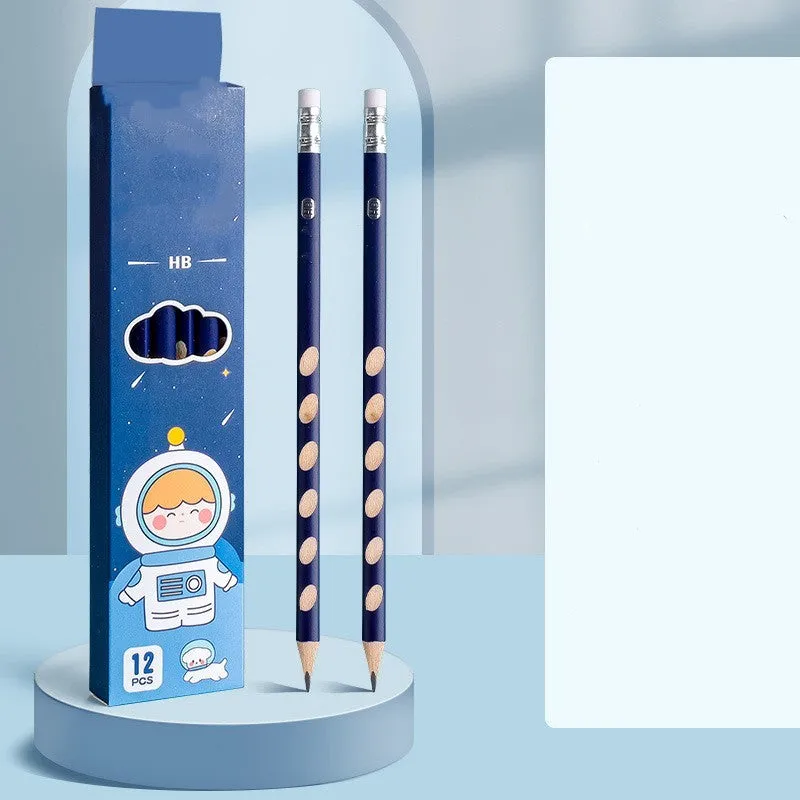 Primary school hole-shaped pencil for correcting grip, wooden, cartoon style, 188mm, on white background