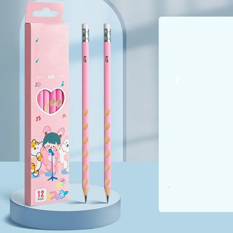 Primary school hole-shaped pencil for correcting grip, wooden, cartoon style, 188mm, on white background