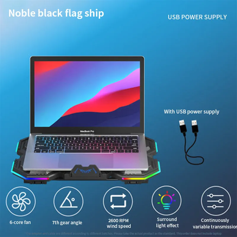 RGB notebook cooling pad with six fans and adjustable stand for 12-21 inch laptops