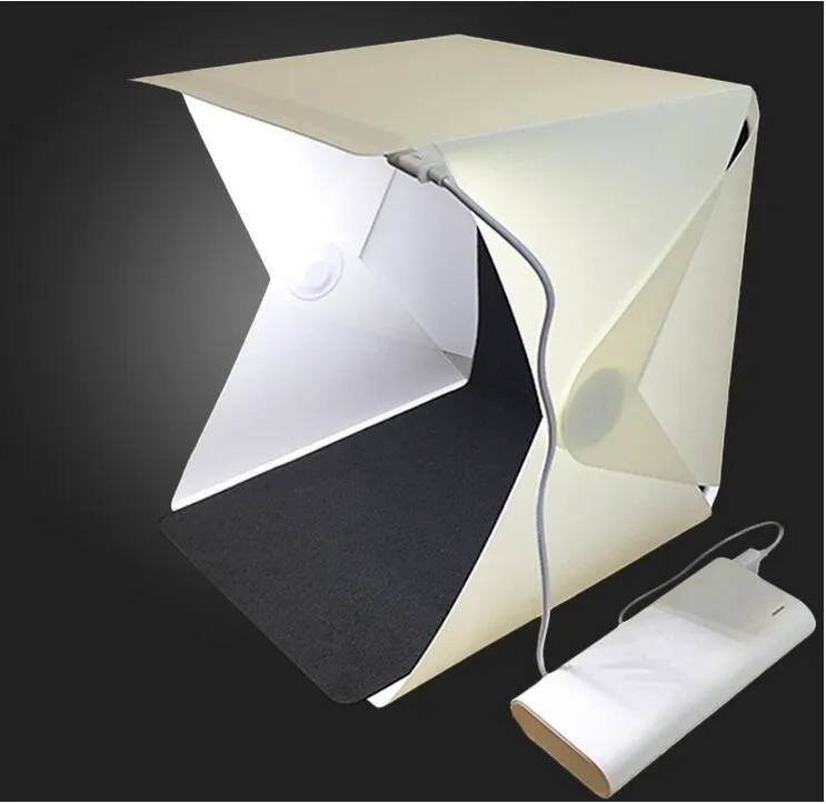 Mini LED folding studio soft light photo lamp with black and white background pads for product photography