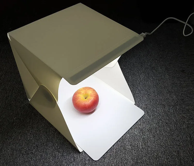 Mini LED folding studio soft light photo lamp with black and white background pads for product photography