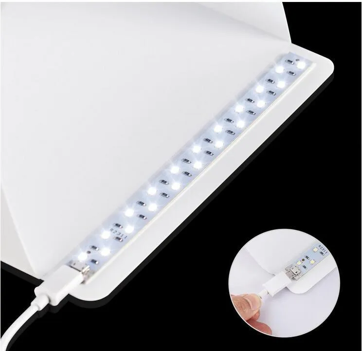 Mini LED folding studio soft light photo lamp with black and white background pads for product photography