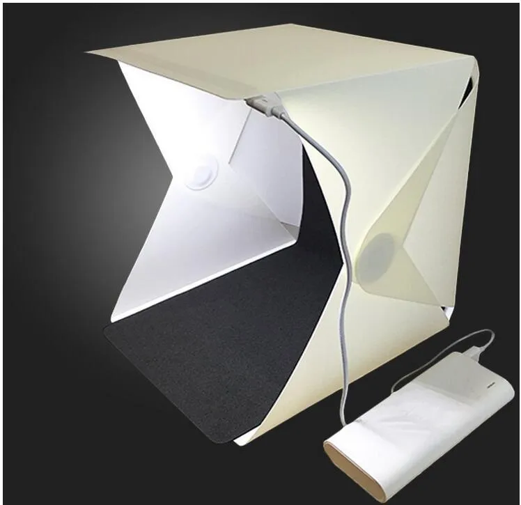 Mini LED folding studio soft light photo lamp with black and white background pads for product photography