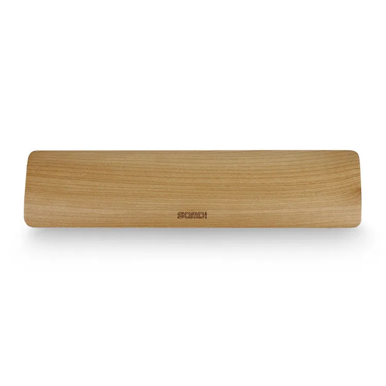 Single-sided wooden wrist pad in birch or walnut, 29.9x7.6x1 mm keyboard support