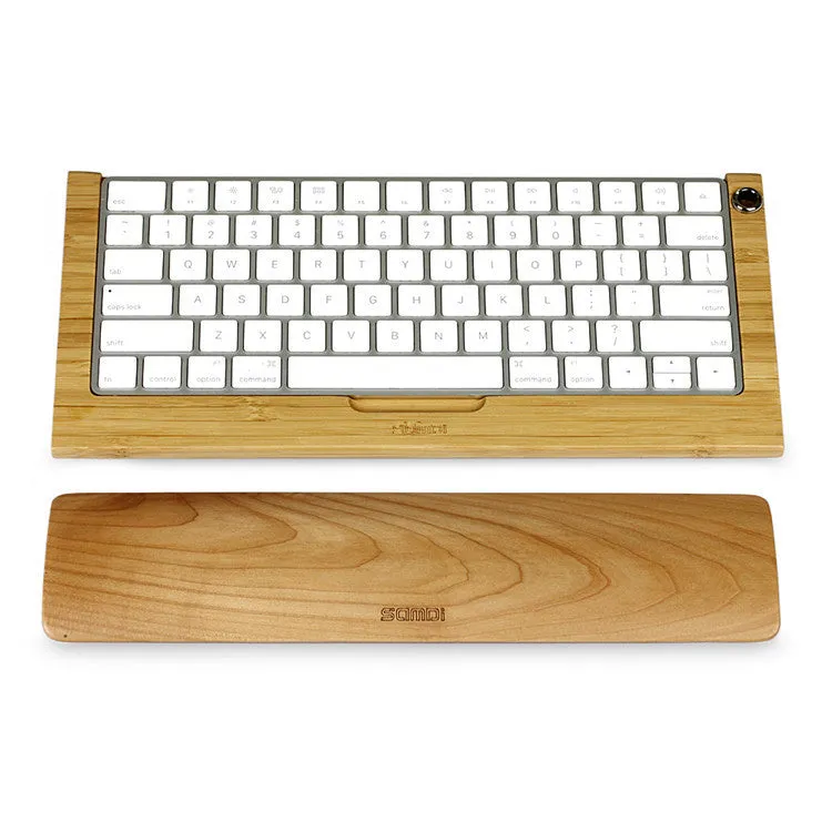 Single-sided wooden wrist pad in birch or walnut, 29.9x7.6x1 mm keyboard support