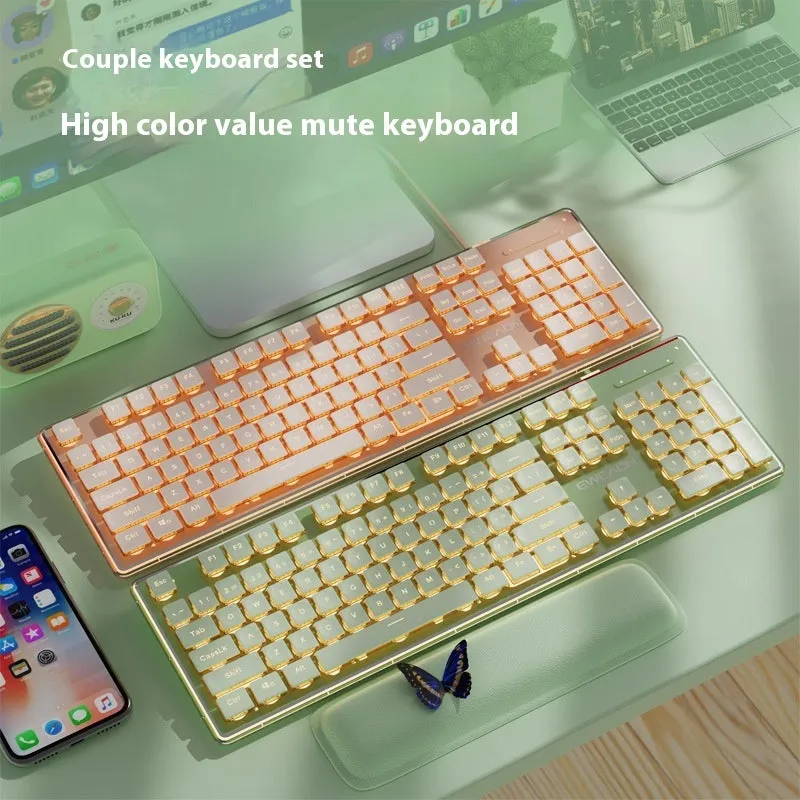 Prewalker V3 wired mechanical-feel keyboard and mouse set in retro green colour on a desk.