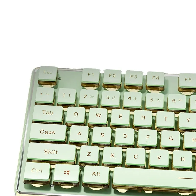 Prewalker V3 wired mechanical-feel keyboard and mouse set in retro green colour on a desk.