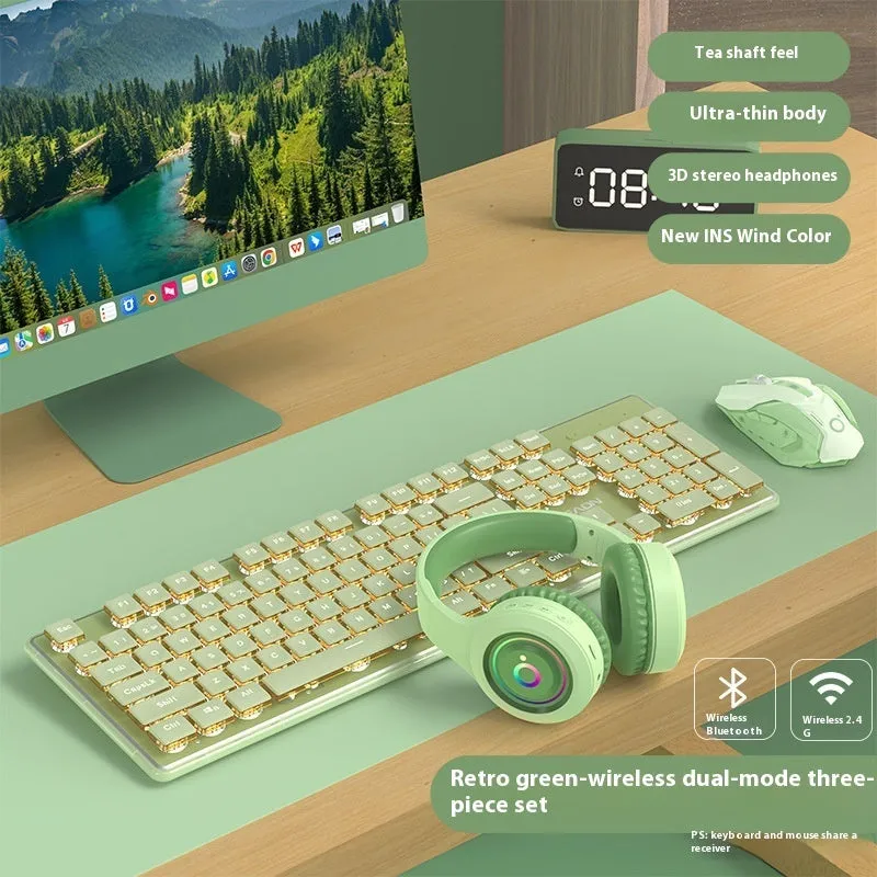 Prewalker V3 wired mechanical-feel keyboard and mouse set in retro green colour on a desk.