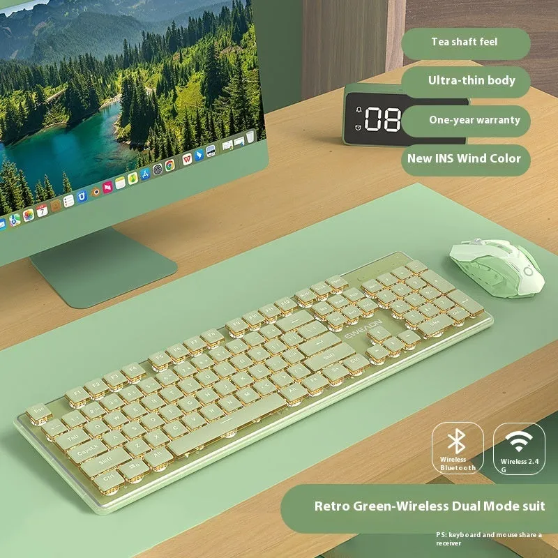 Prewalker V3 wired mechanical-feel keyboard and mouse set in retro green colour on a desk.