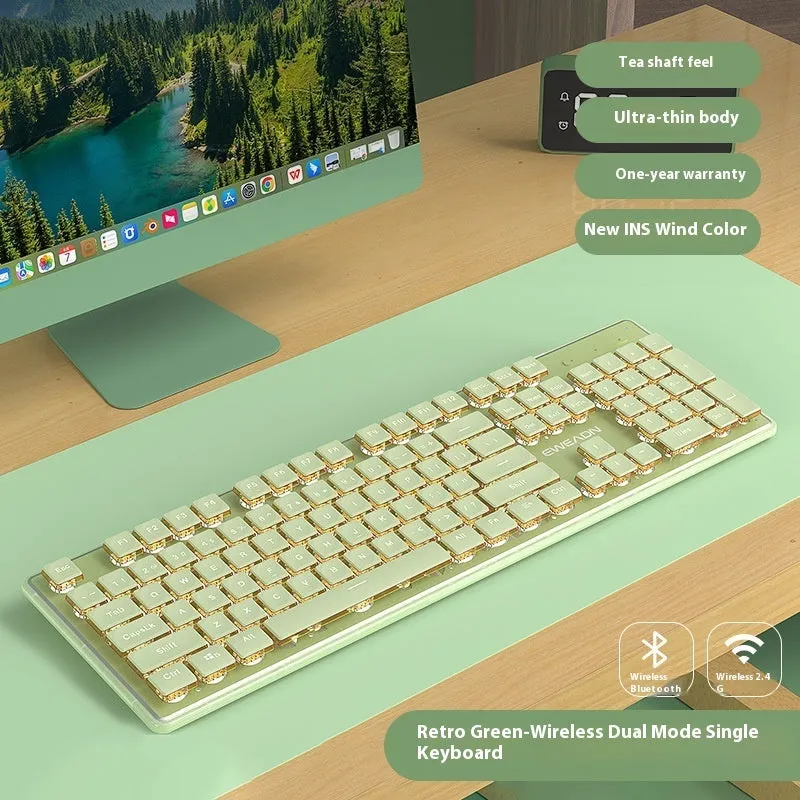 Prewalker V3 wired mechanical-feel keyboard and mouse set in retro green colour on a desk.
