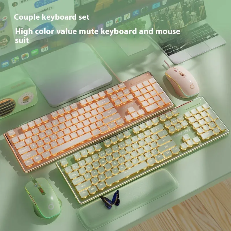 Prewalker V3 wired mechanical-feel keyboard and mouse set in retro green colour on a desk.