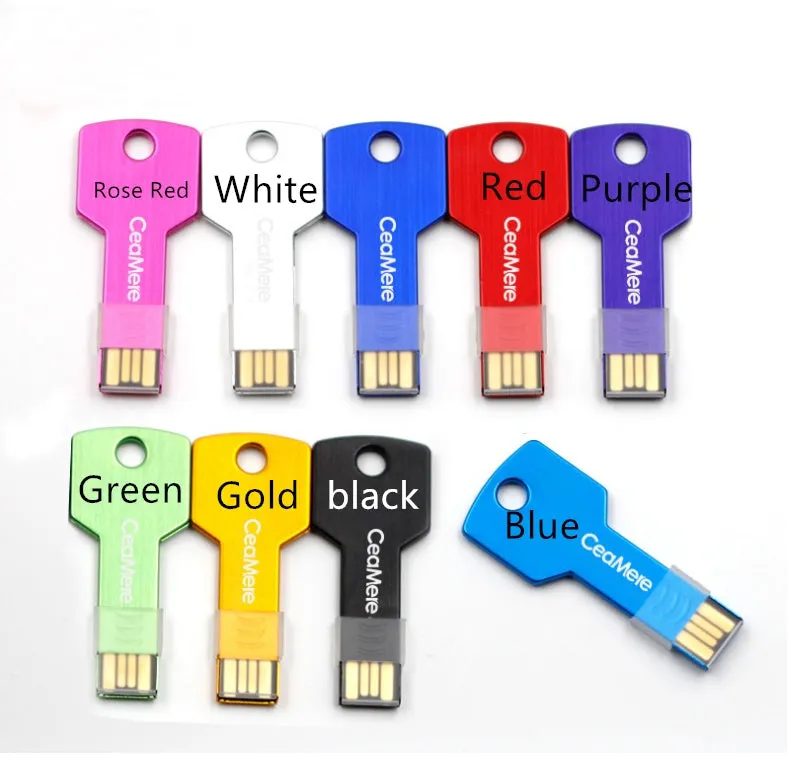 Personality key USB flash drive with metal shell in multiple colours including black and blue
