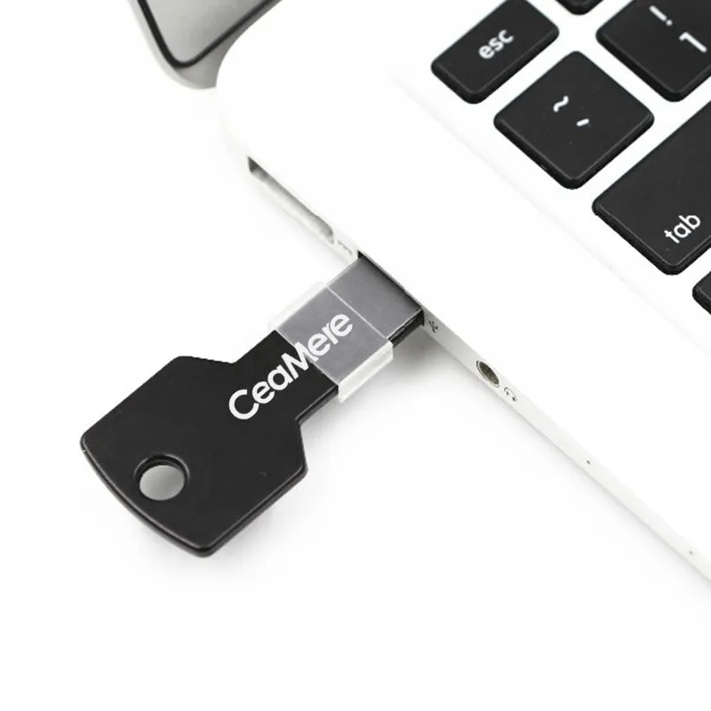 Personality key USB flash drive with metal shell in multiple colours including black and blue