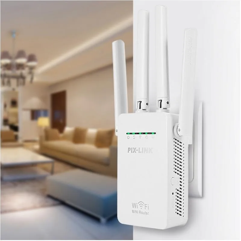 Four antenna white wireless router repeater with 300Mbps speed and lightning protection