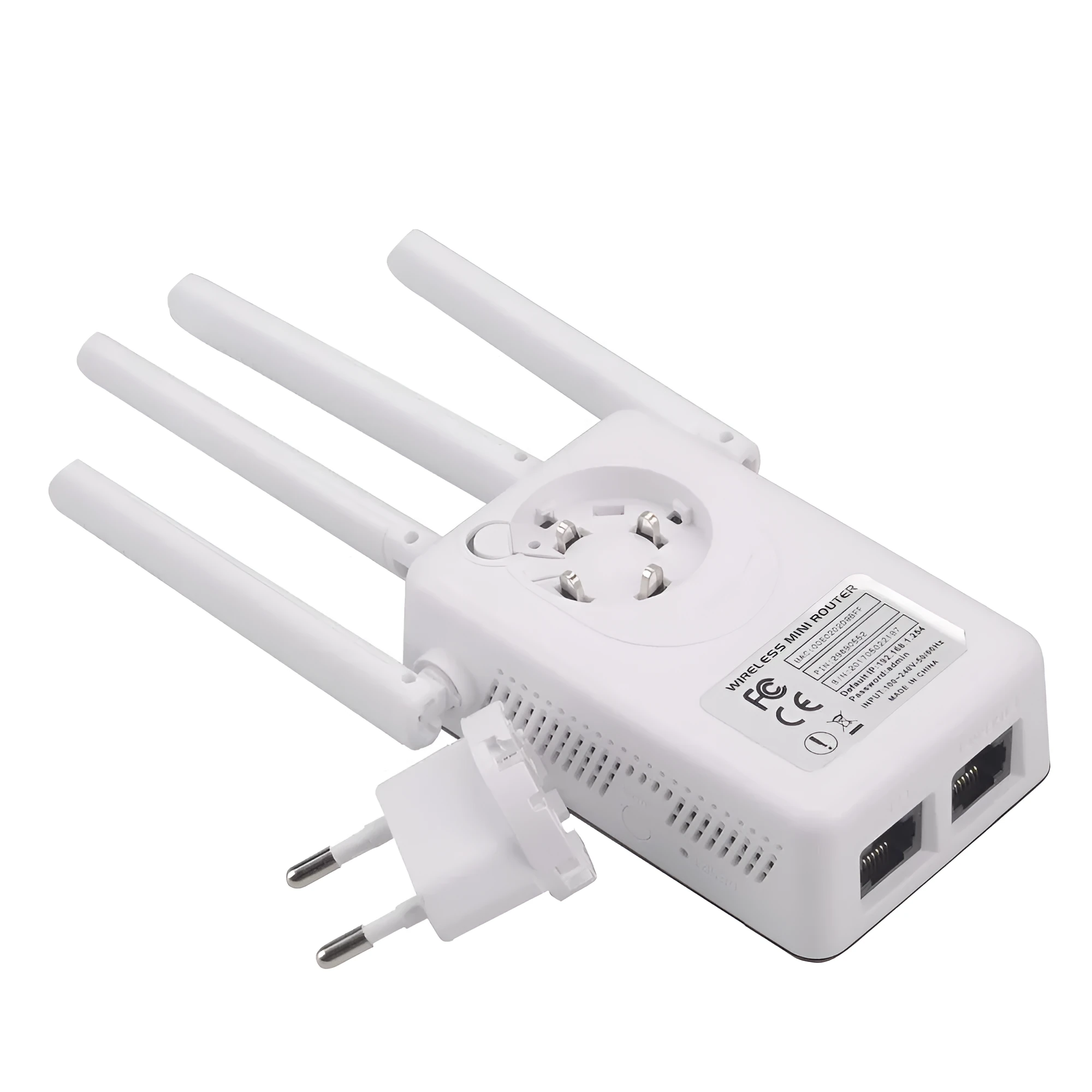 Four antenna white wireless router repeater with 300Mbps speed and lightning protection