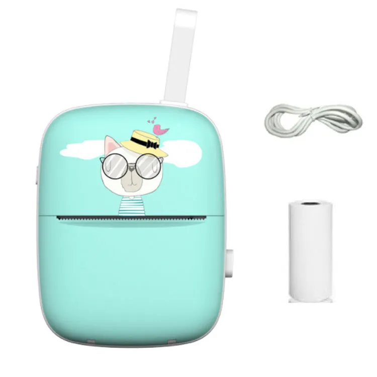 Blue Bluetooth portable thermal printer with paper roll inserted, compact design for students