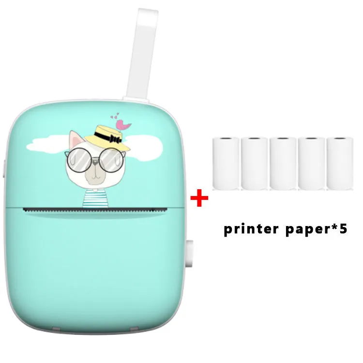 Blue Bluetooth portable thermal printer with paper roll inserted, compact design for students