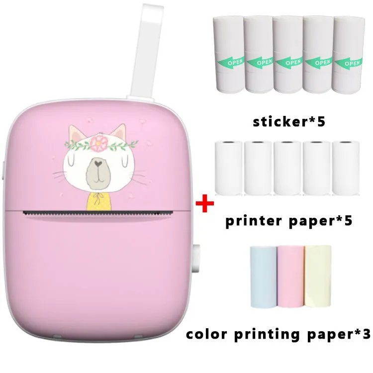 Blue Bluetooth portable thermal printer with paper roll inserted, compact design for students