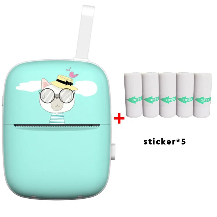 Blue Bluetooth portable thermal printer with paper roll inserted, compact design for students